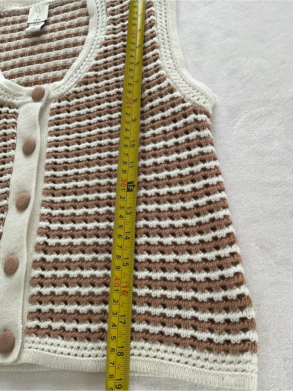 Joie Knit Sweater Vest Women Medium Beige Striped Button Front Boho - Picture 7 of 8
